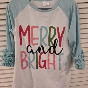 Merry and Bright Raglan Top in Light Blue - Kids